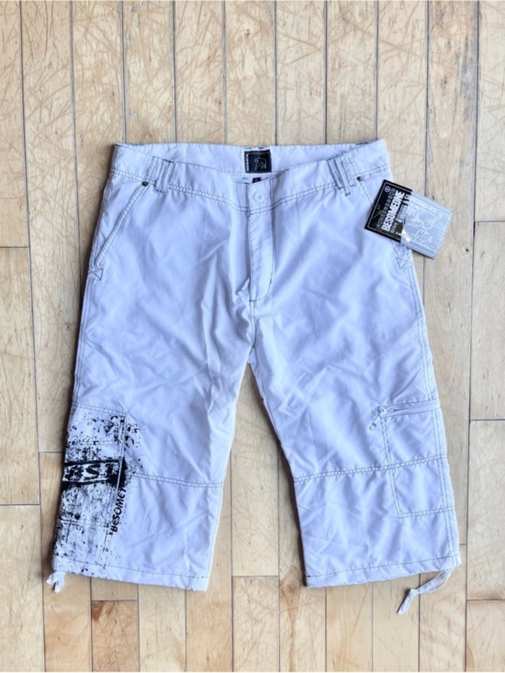 Besomeone New Y2K Style White Streetwear Urban Utility Cargo Shorts Size 38